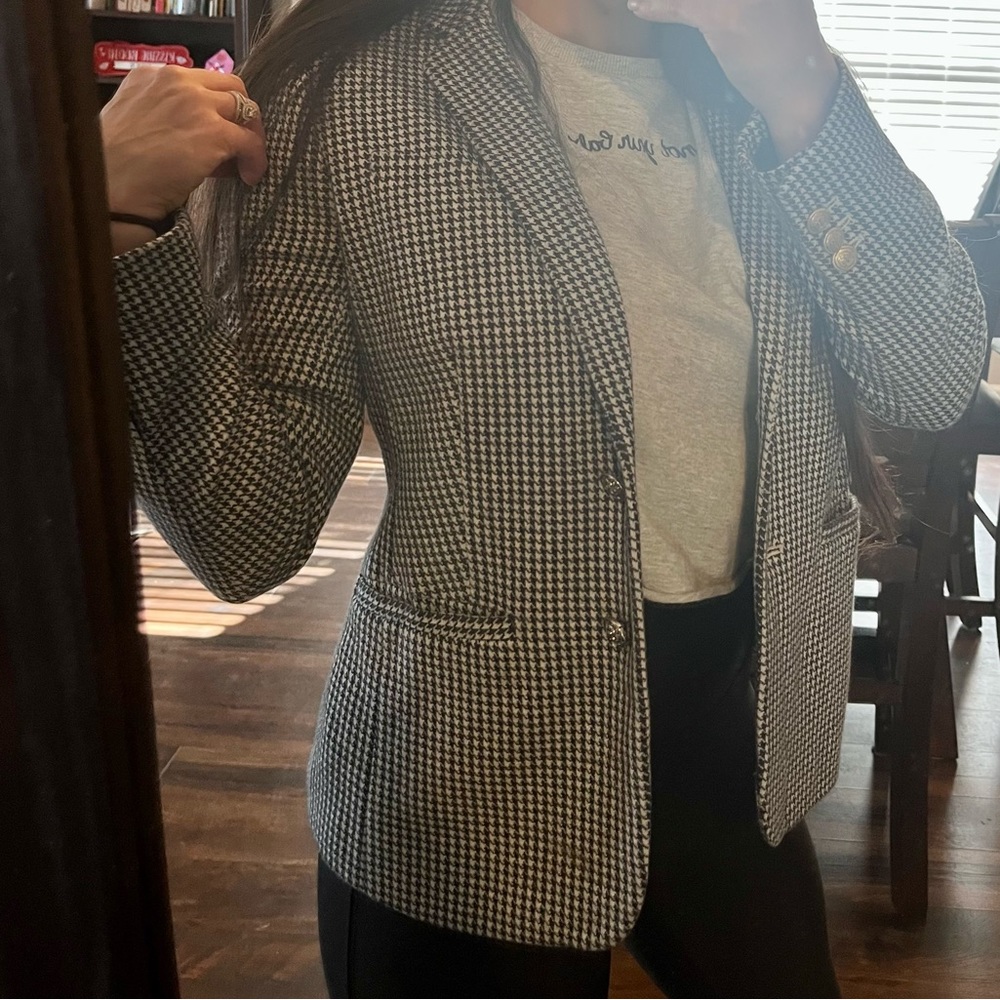 Talbots Aberdeen Blazer Houndstooth Pattern Navy … - image 1